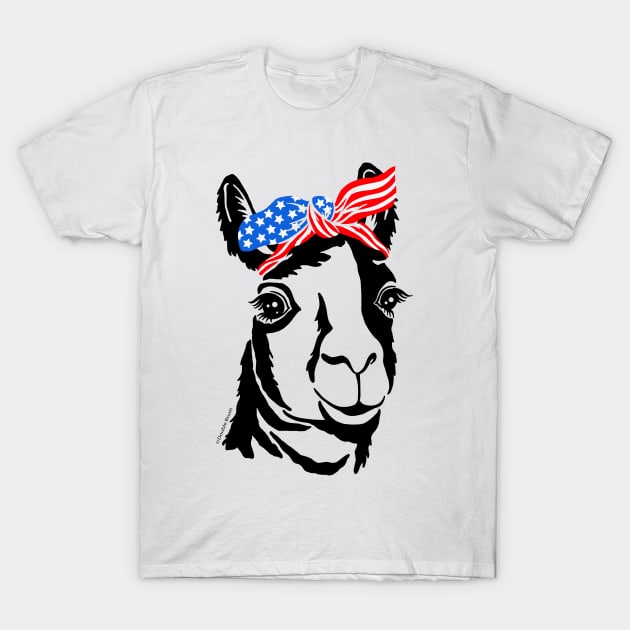 Llama Bandana American Flag Funny Patriotic USA Animal T-Shirt by DoubleBrush
